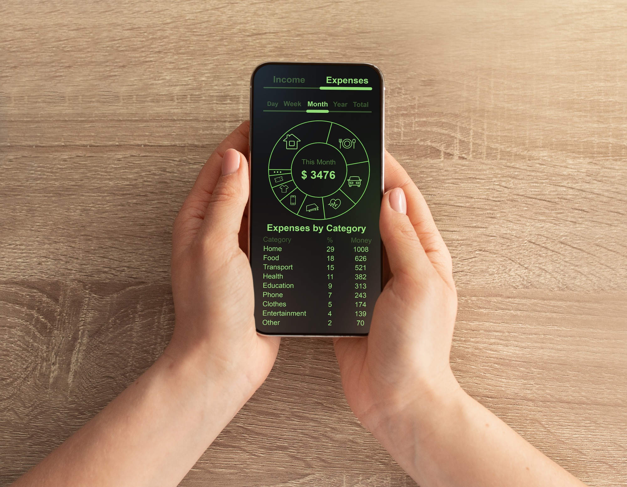 Smartphone with financial mobile application on screen