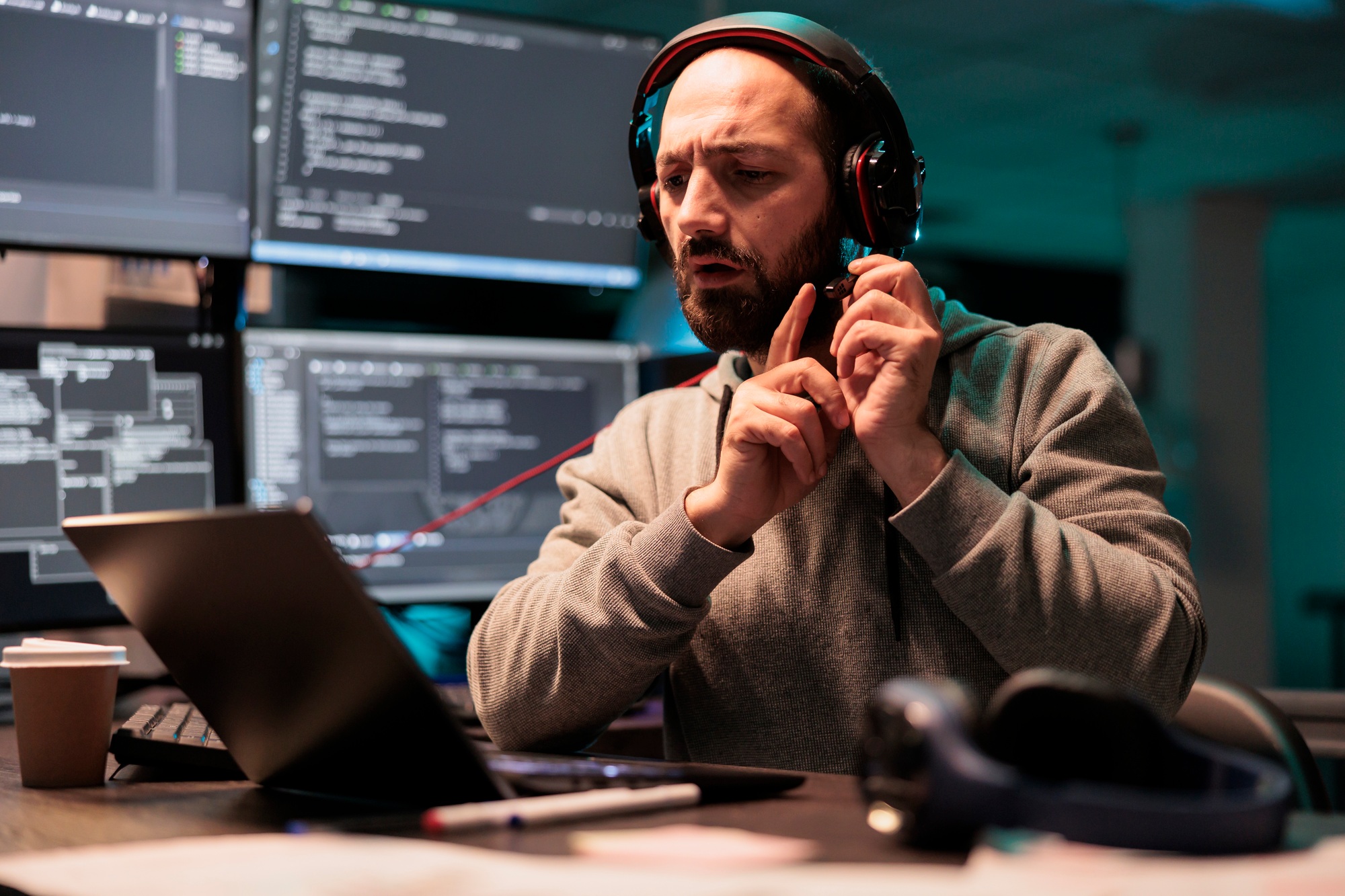 Software developer writing source code